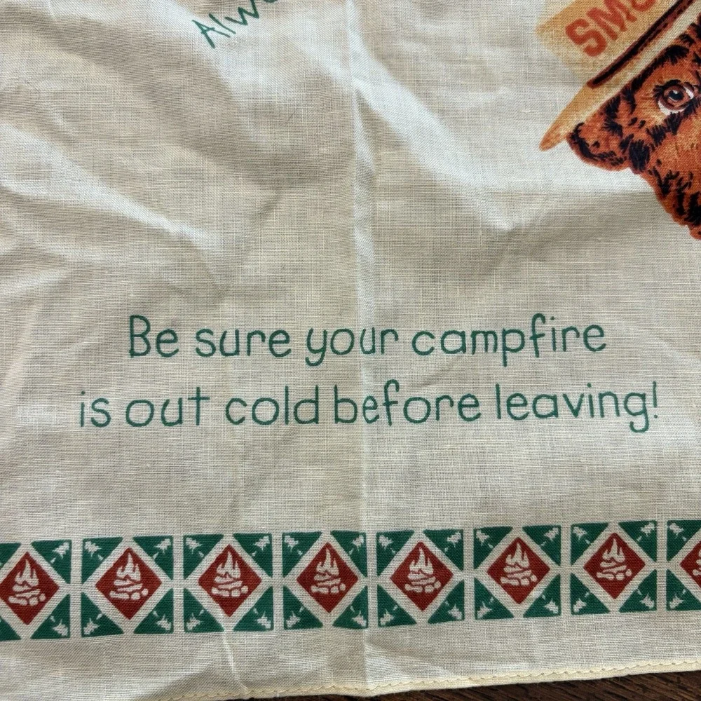 Vintage Smokey Bear Fire Safety Bandana Scarf 22x22 Wildfire Prevention Camping